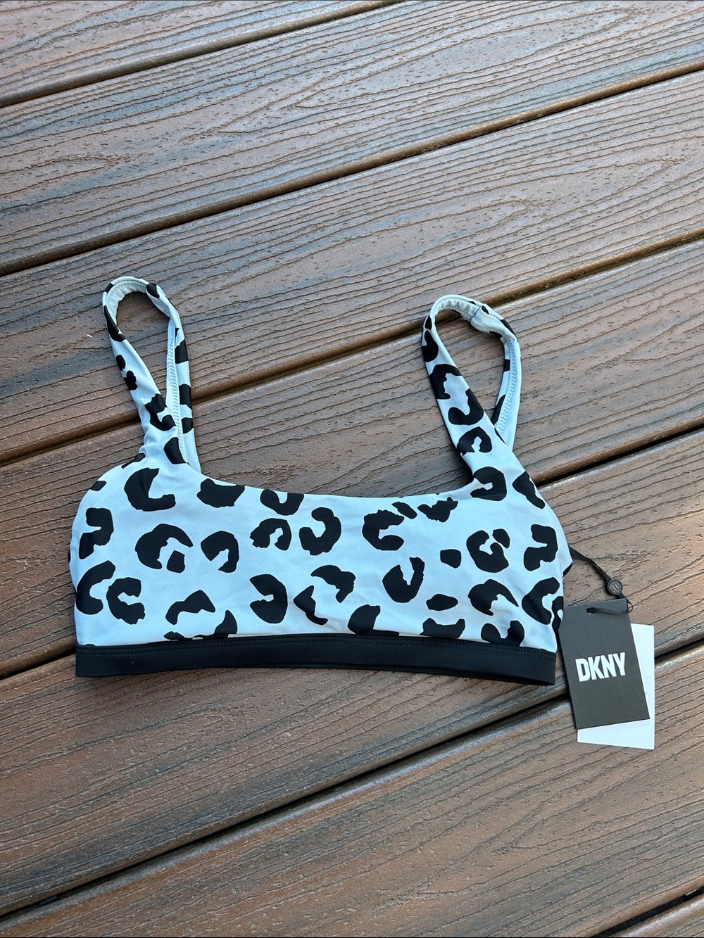 DKNY Light Blue and Black Leopard Print Bralette Bikini Top